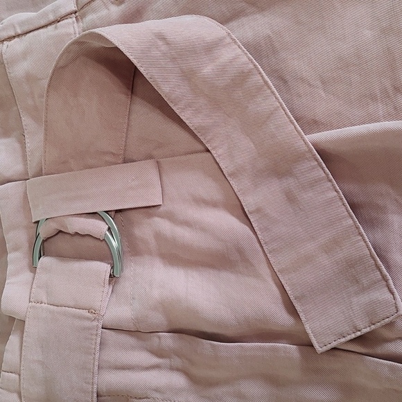 Zara Light Pink Paper bag Waist Belted Pants Size L - Picture 3 of 5